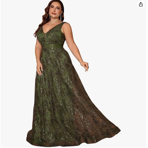 XUIBOL Sleeveless Sequined Long Formal Wedding Guest Evening Dress (Green, XXL) - Picture 1 of 4